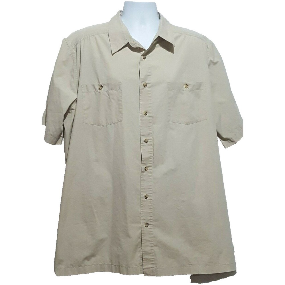 KING SIZE Brand Mens 2XL Short Sleeve Shirt Button Front Khaki Tan color